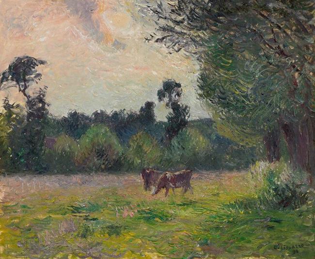 Camille Pissarro Vaches dans un pre, soleil couchant